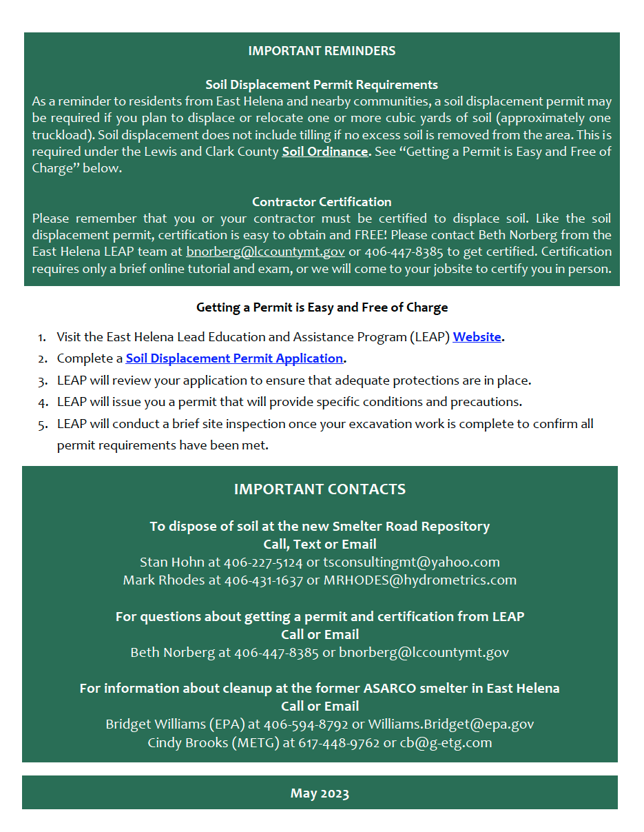 Fact Sheet: New Soil Repository on Smelter Road, May 2023 - Montana ...